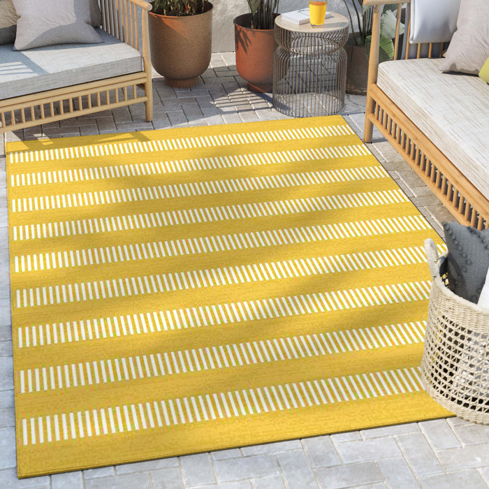 Well Woven Stria Modern Stripes Indoor/Outdoor Yellow FlatWeave Rug